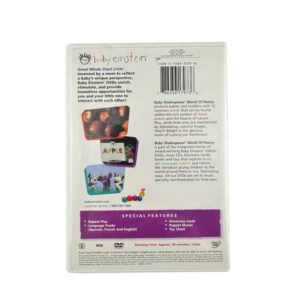 Baby Einstein Baby Shakespeare World of Poetry DVD Ages 1+ - Picture 3 of 3